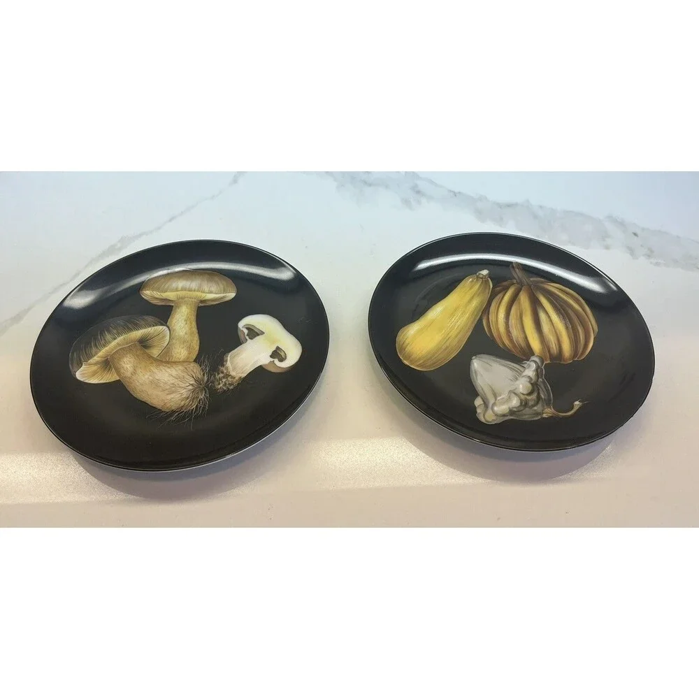 Fitz And Floyd Legumes Noir Fine Porcelain Mushrooms Plates